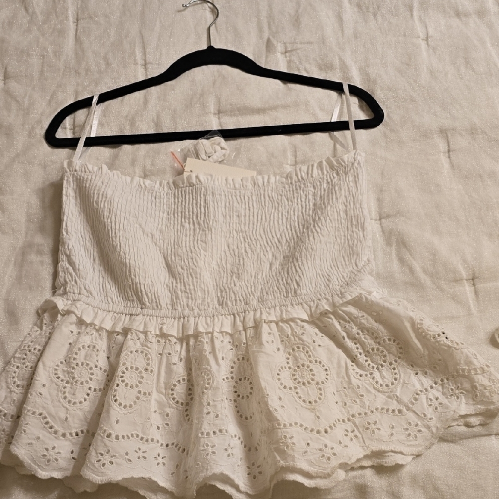 Sim and Sam Cotton Elegant White Lace Peplum Blouse Juniors Size XL